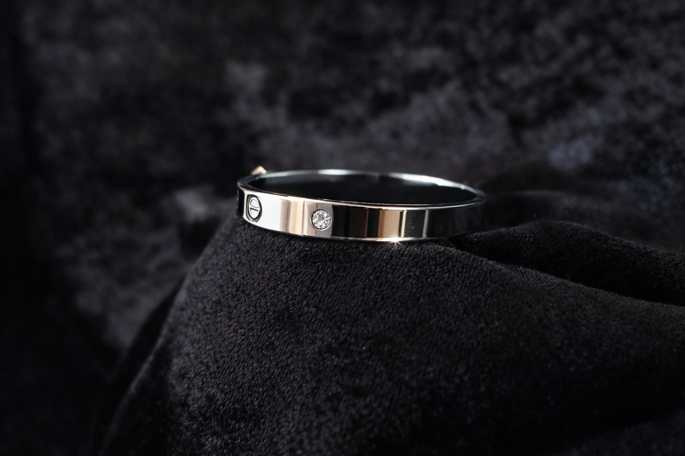 Modern Black Enamel Bangle with Crystal Accent
