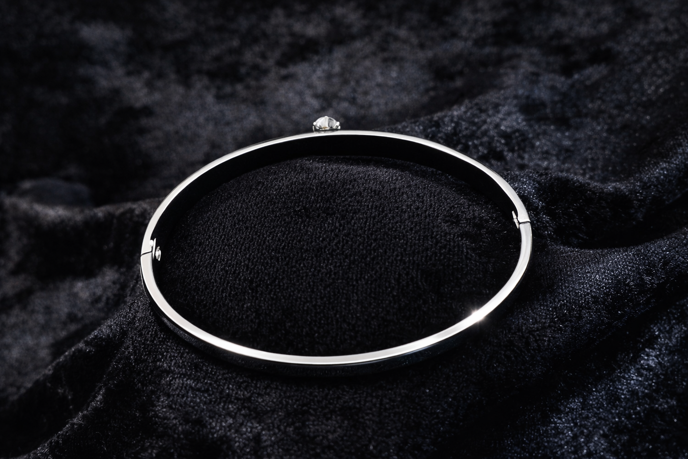 Modern Black Enamel Bangle with Crystal Accent