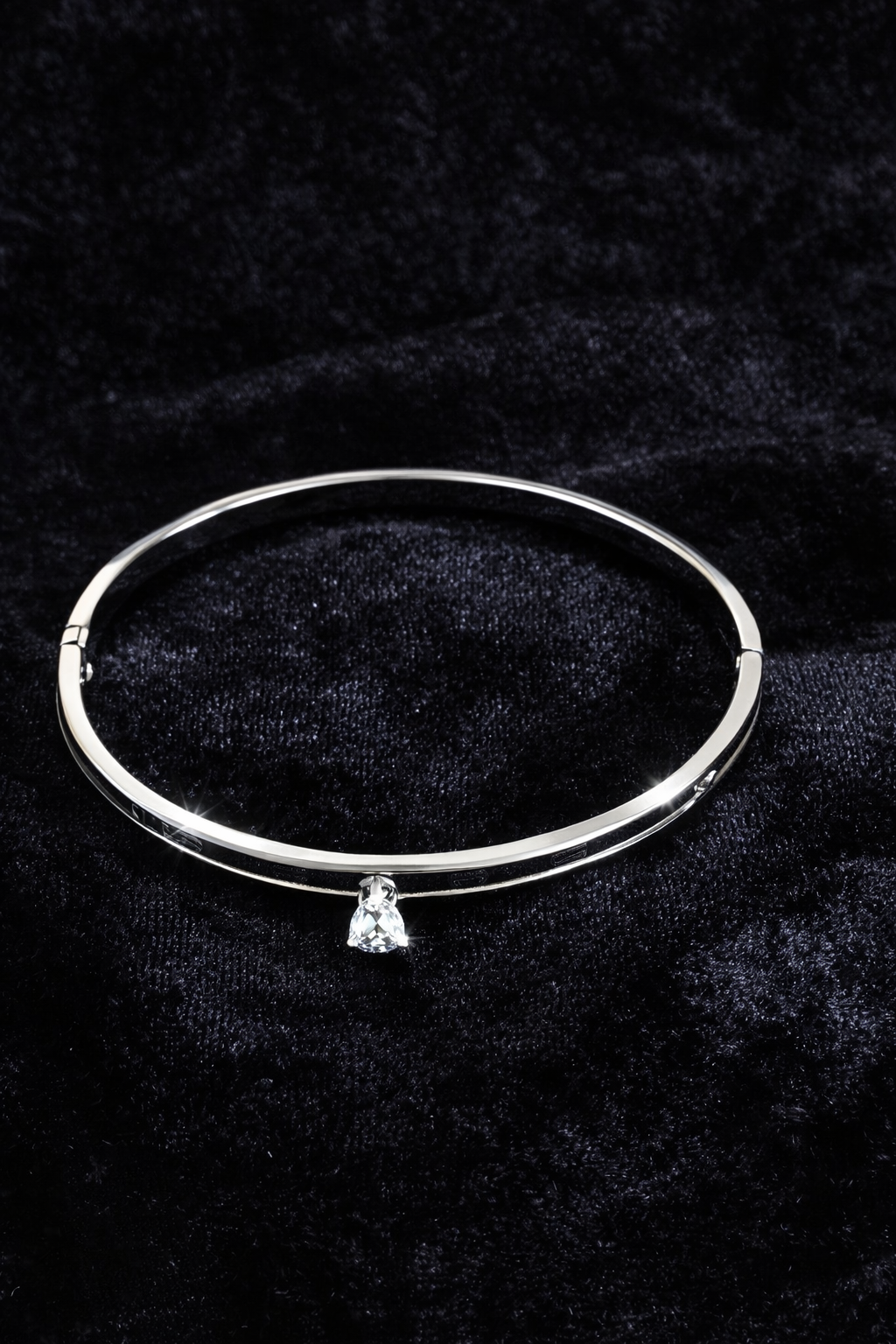 Modern Black Enamel Bangle with Crystal Accent