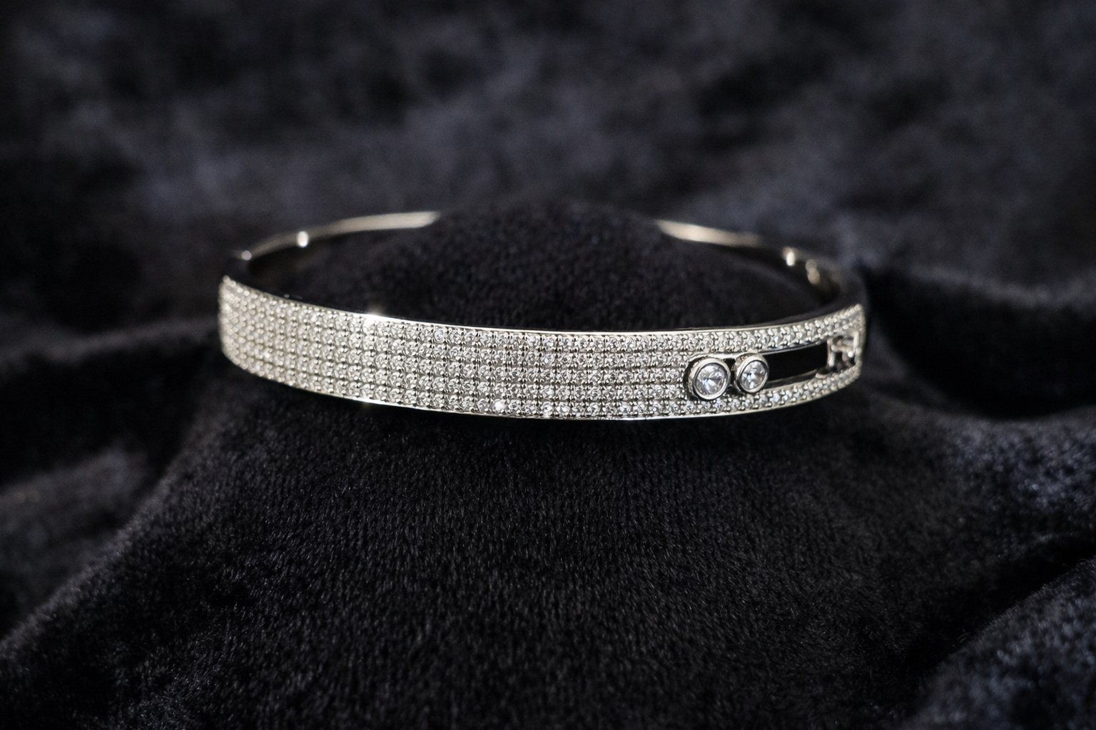 Crystal Studded Silver Bangle