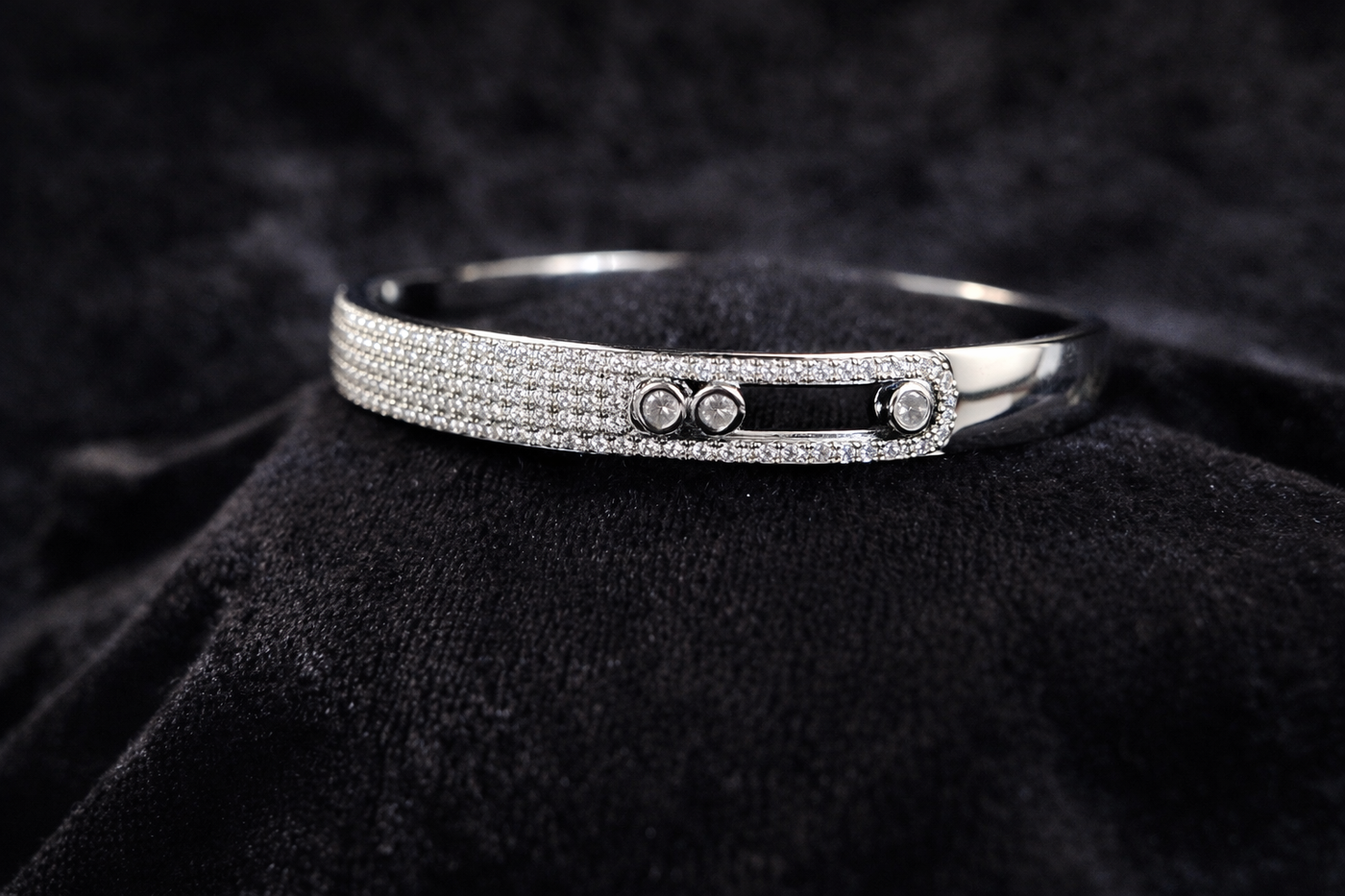 Crystal Studded Silver Bangle