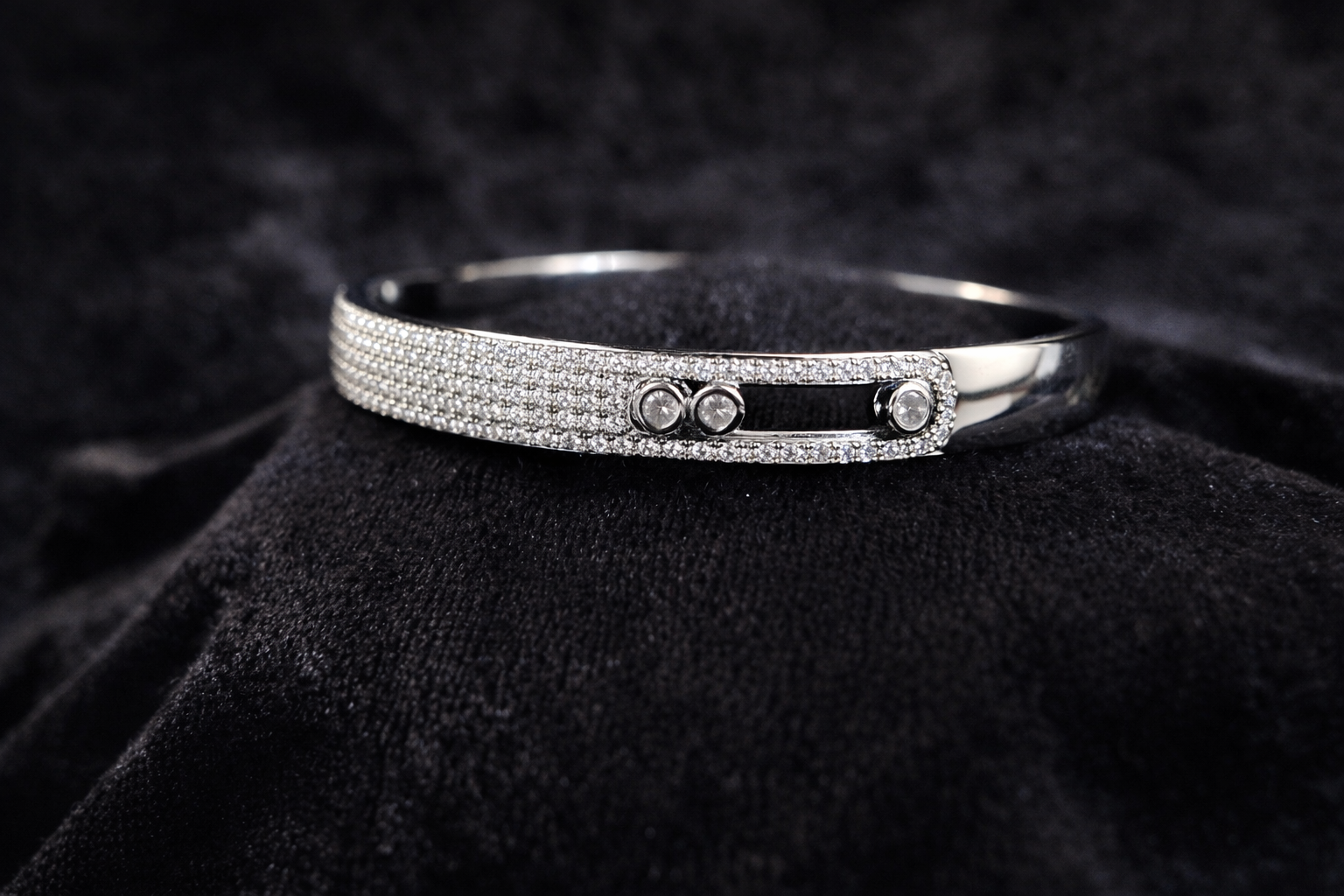 Crystal Studded Silver Bangle