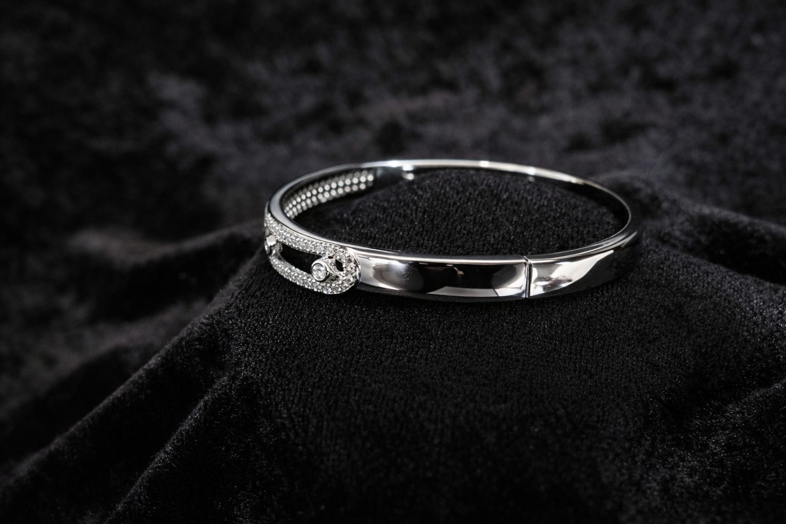 Crystal Studded Silver Bangle