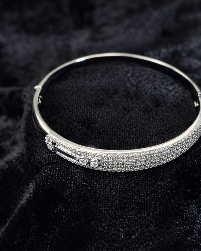 Crystal Studded Silver Bangle