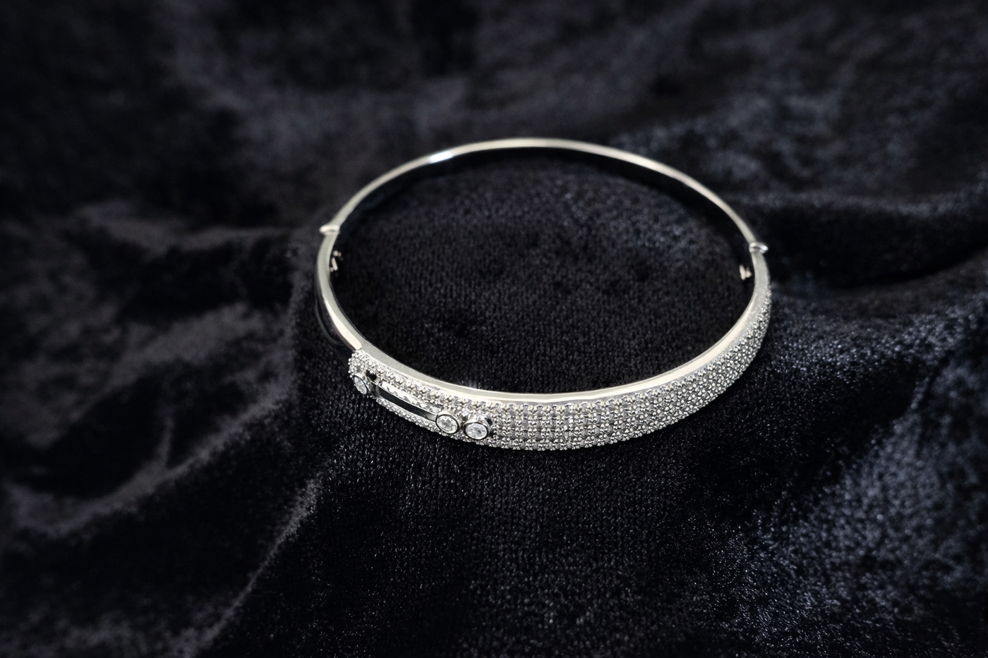 Crystal Studded Silver Bangle
