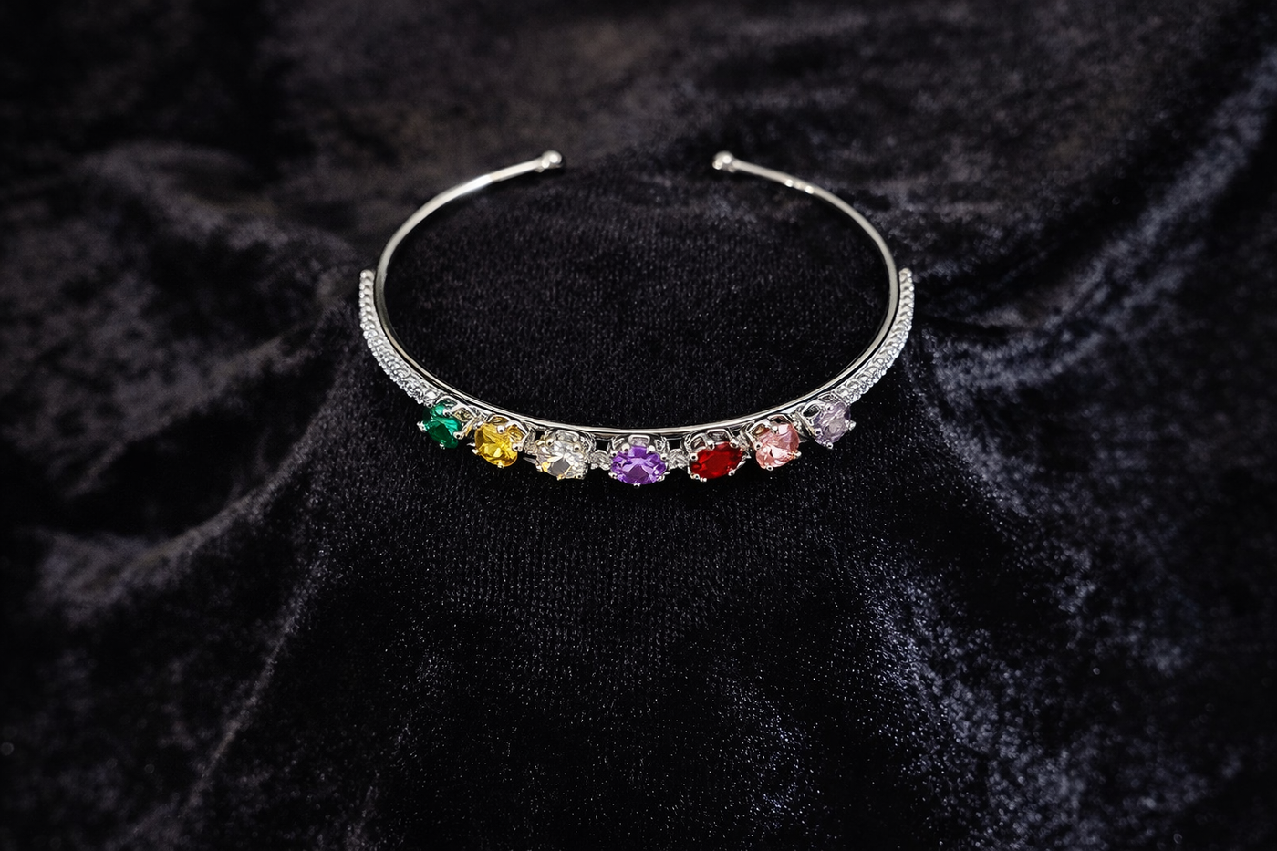Multicolor Gemstone Silver Cuff Bracelet
