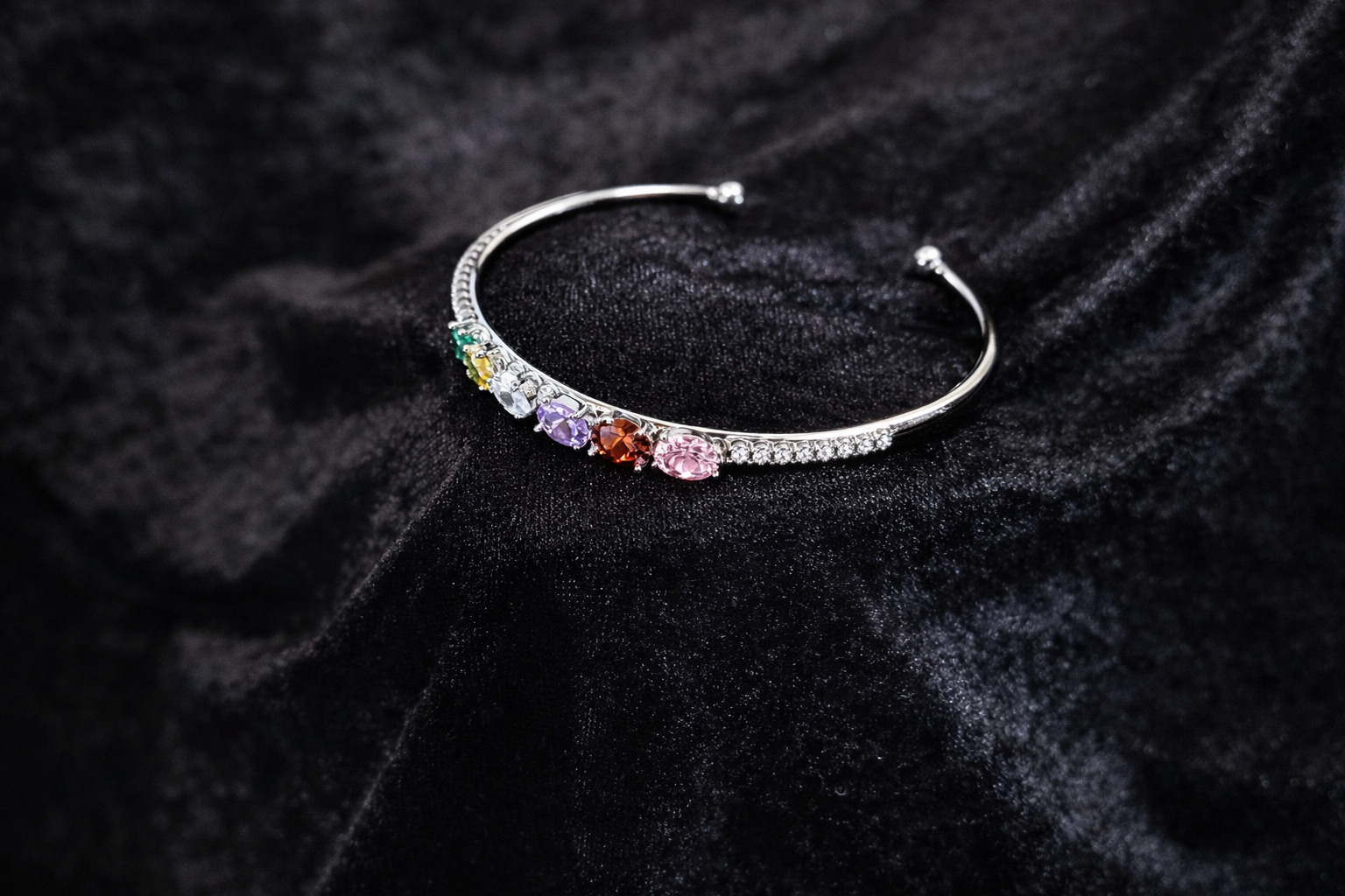 Multicolor Gemstone Silver Cuff Bracelet