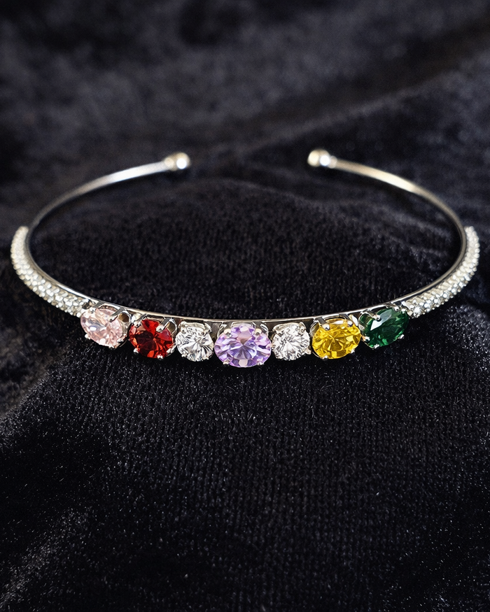 Multicolor Gemstone Silver Cuff Bracelet