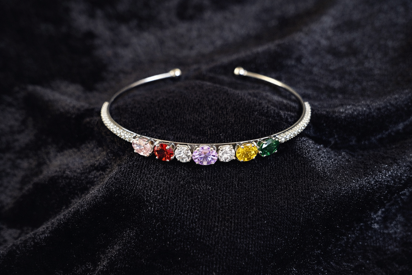 Multicolor Gemstone Silver Cuff Bracelet