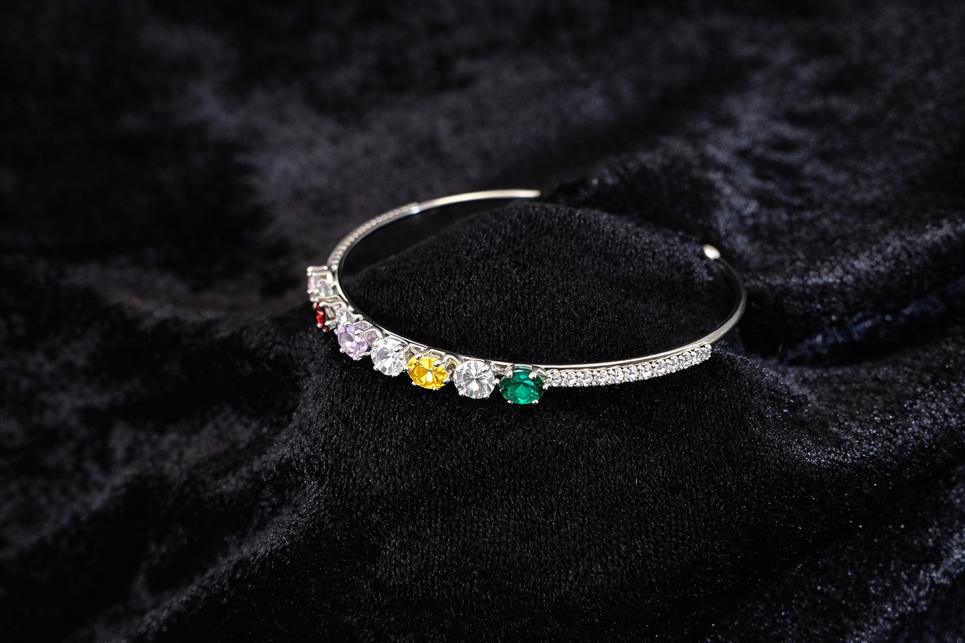 Multicolor Gemstone Silver Cuff Bracelet