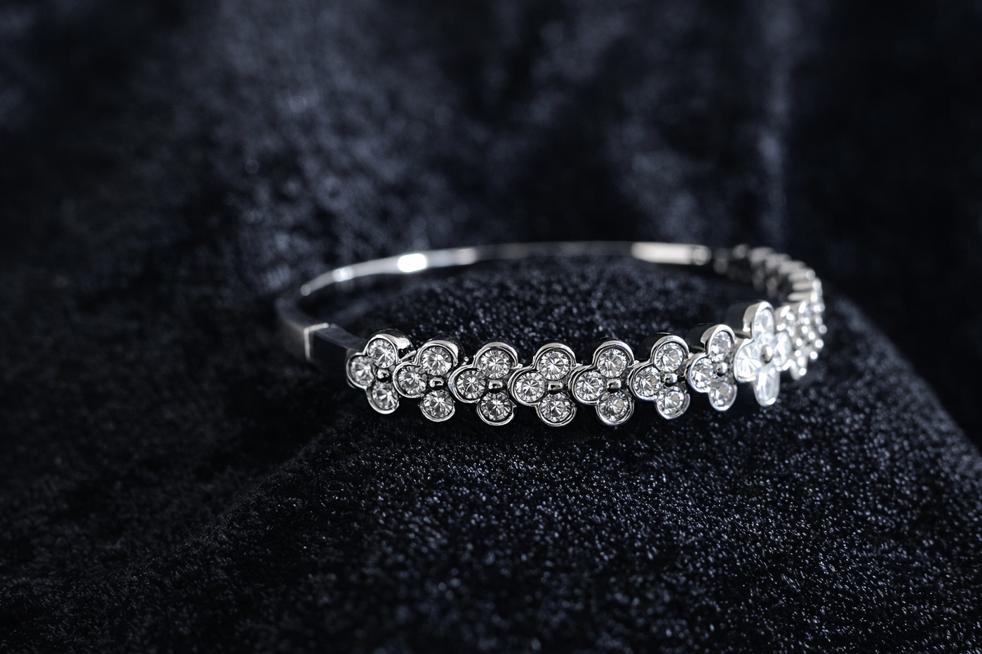 Silver Floral Crystal Bangle Bracelet