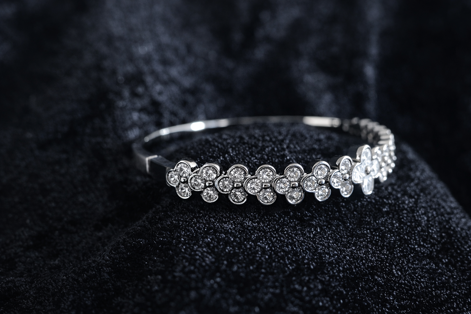 Silver Floral Crystal Bangle Bracelet