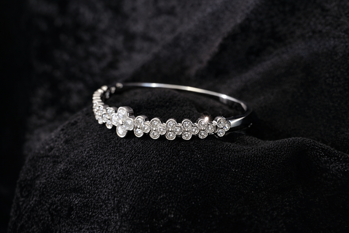Silver Floral Crystal Bangle Bracelet