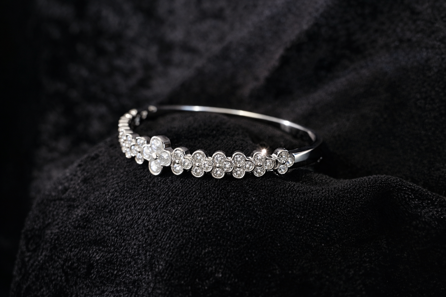 Silver Floral Crystal Bangle Bracelet