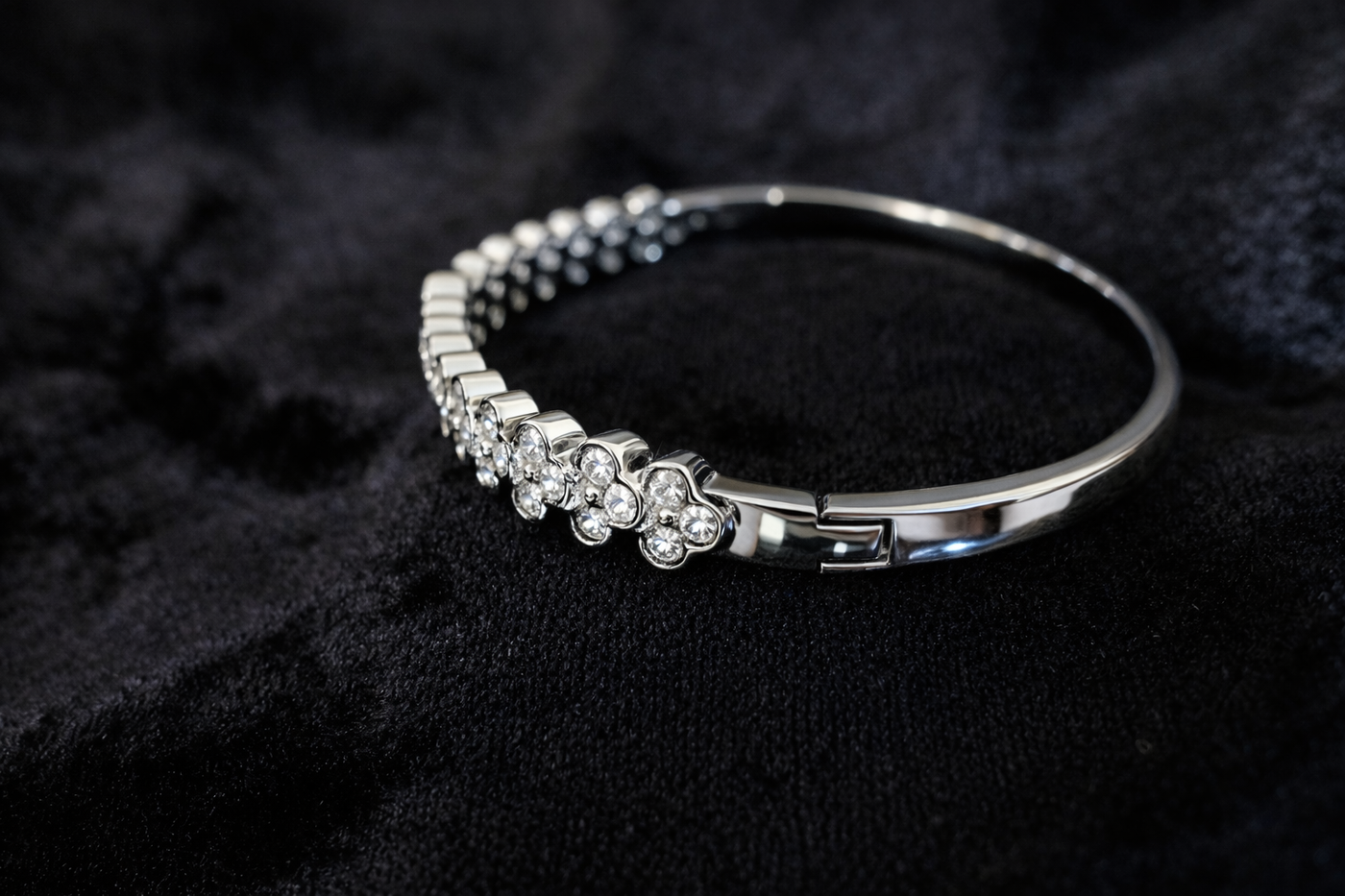 Silver Floral Crystal Bangle Bracelet