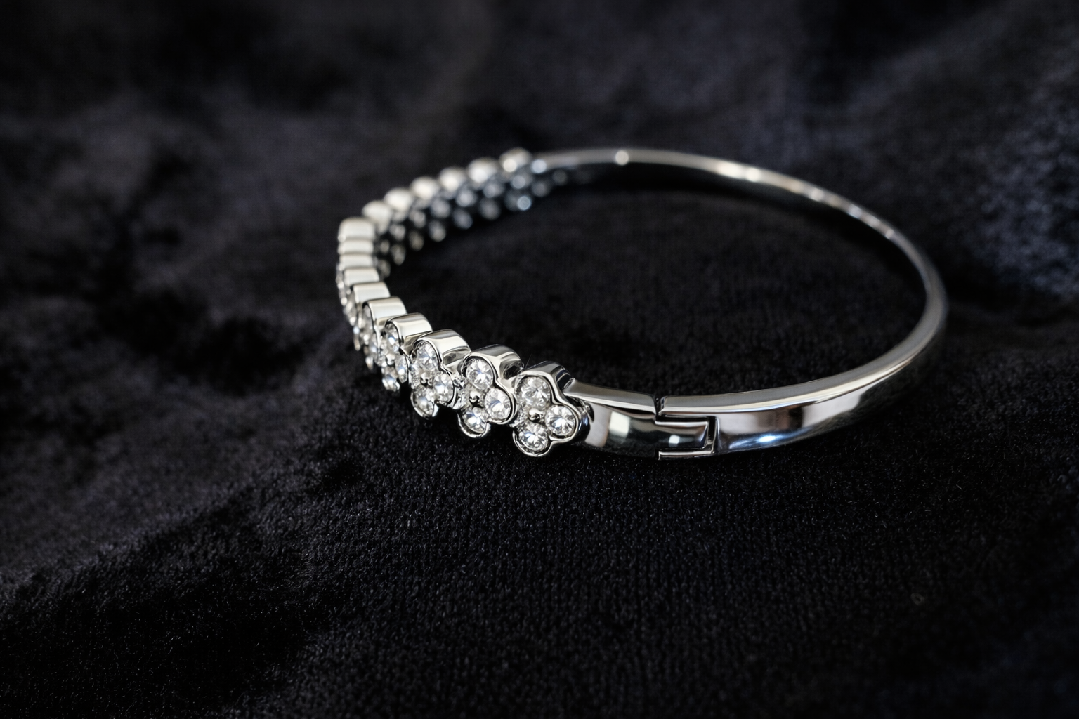 Silver Floral Crystal Bangle Bracelet