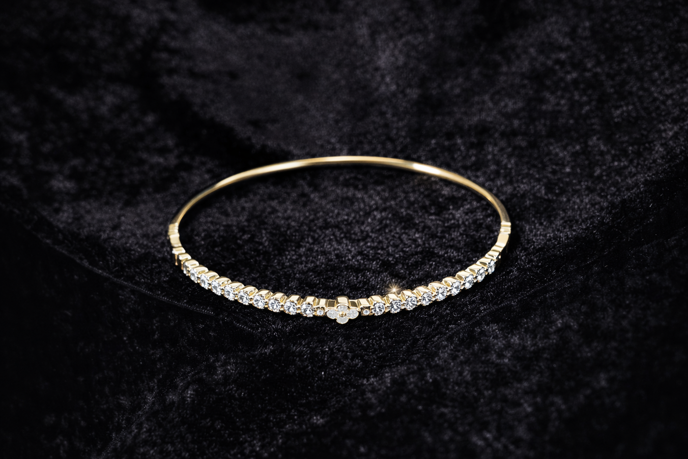 Silver Floral Crystal Bangle Bracelet