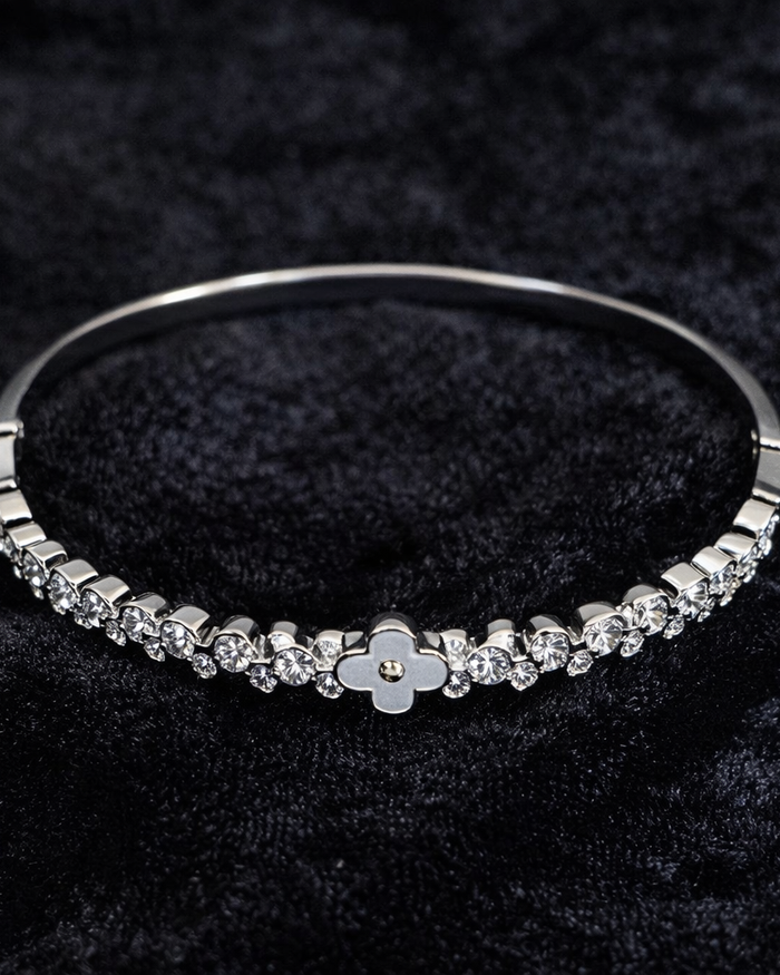Silver Floral Crystal Bangle Bracelet