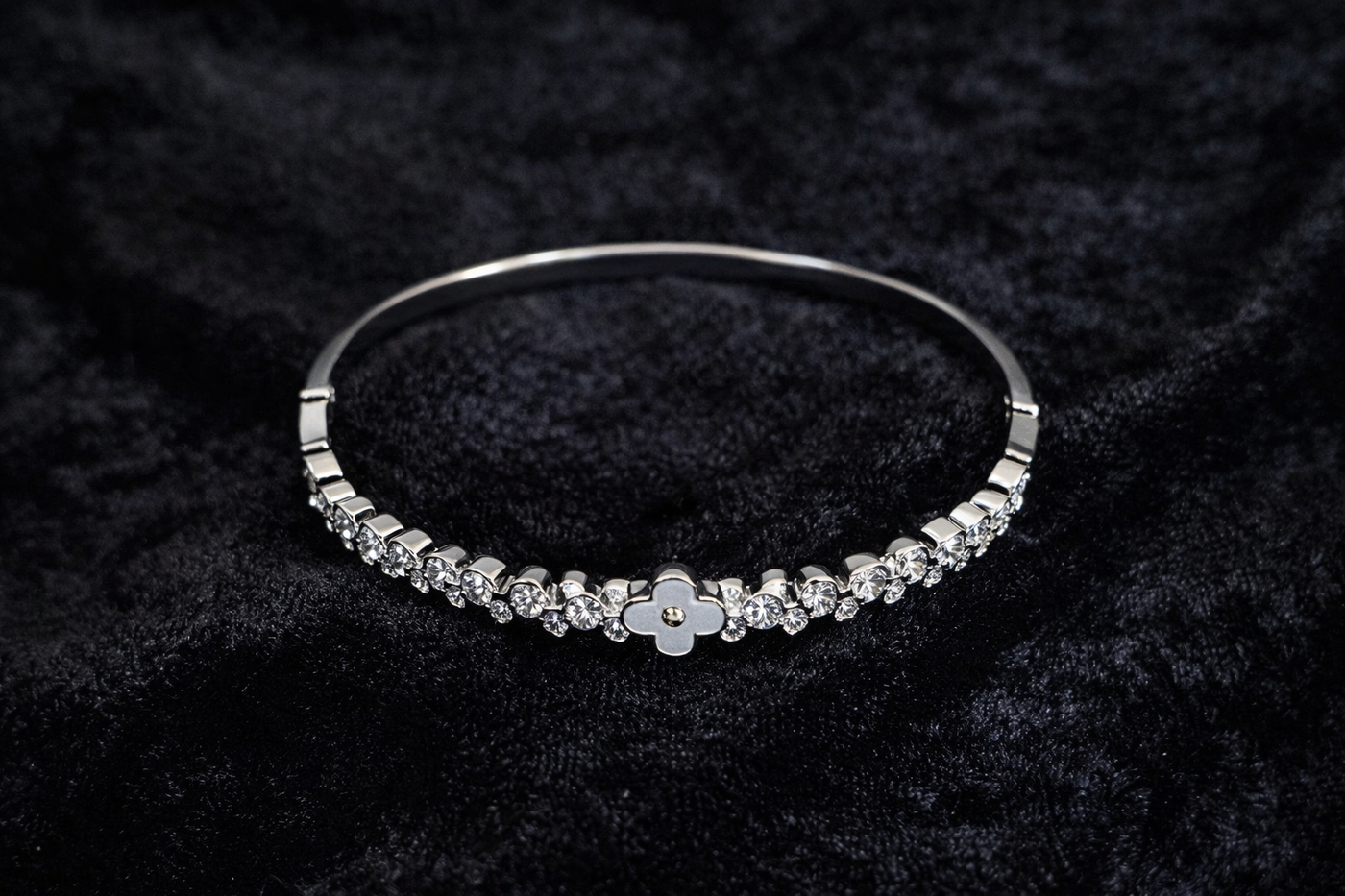 Silver Floral Crystal Bangle Bracelet