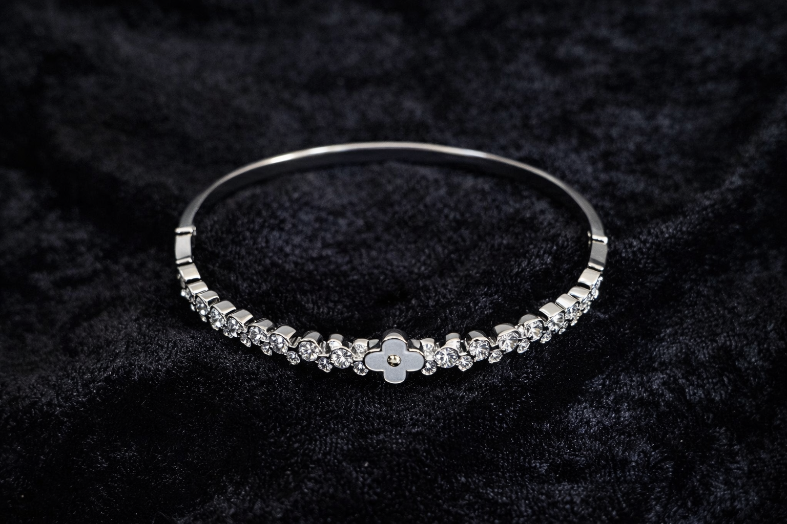 Silver Floral Crystal Bangle Bracelet