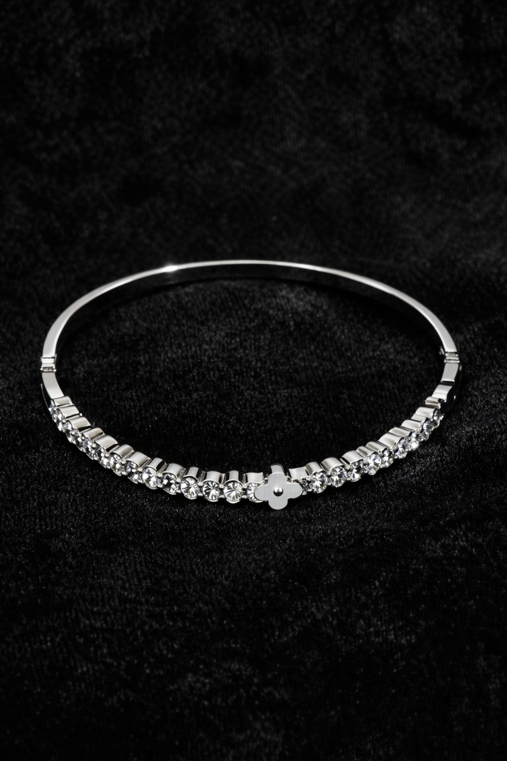 Silver Floral Crystal Bangle Bracelet