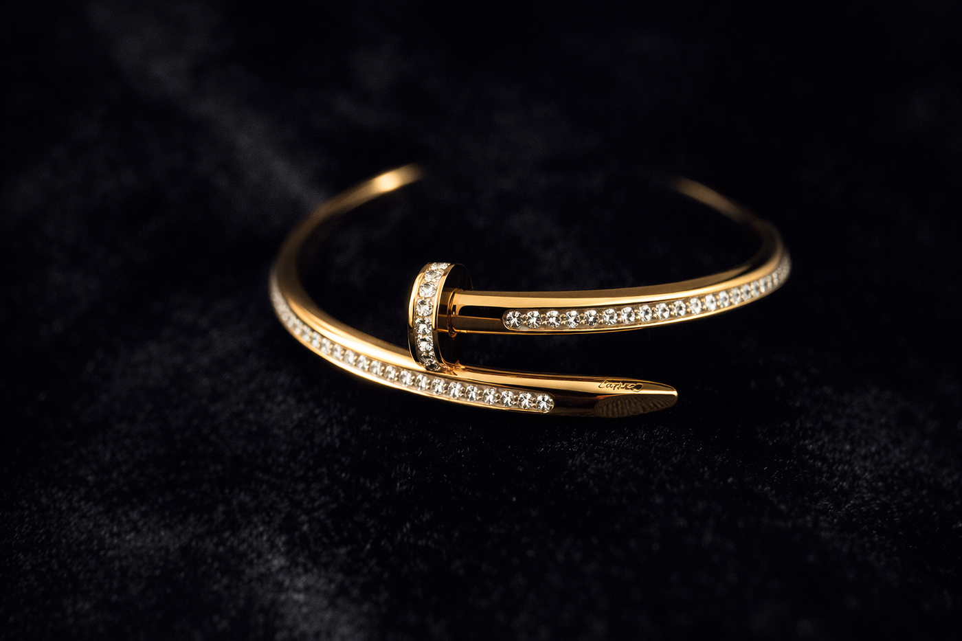 Elegant Gold Nail Cuff Bracelet with Crystals