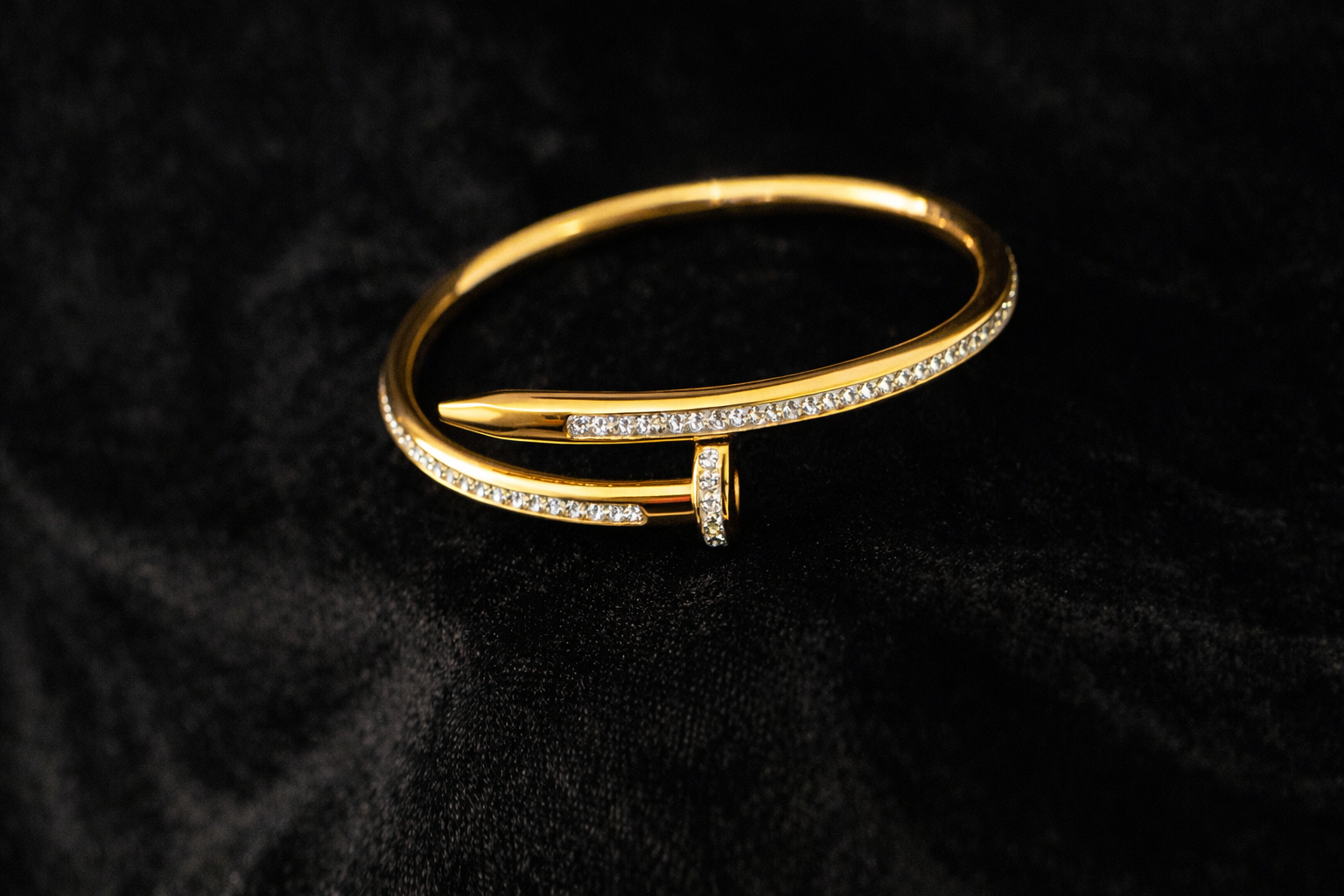 Elegant Gold Nail Cuff Bracelet with Crystals