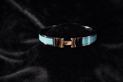 Blue Enamel H Cuff Bracelet