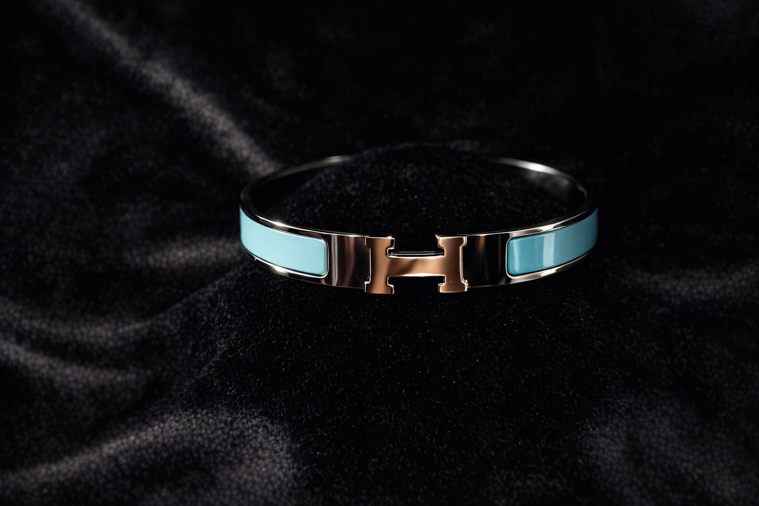 Blue Enamel H Cuff Bracelet