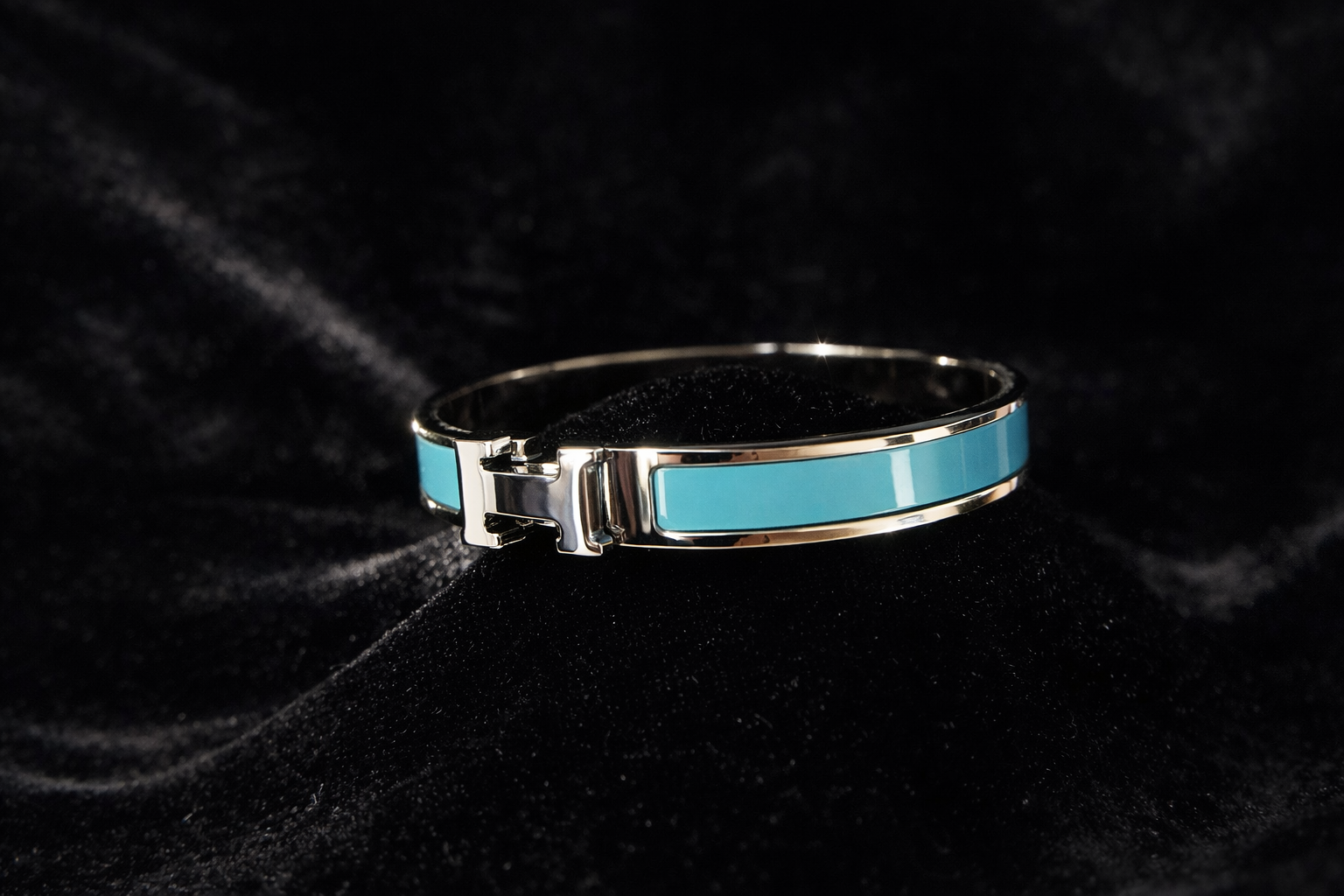 Blue Enamel H Cuff Bracelet
