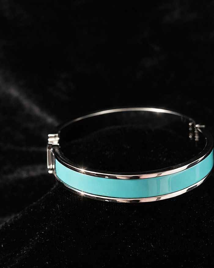 Blue Enamel H Cuff Bracelet
