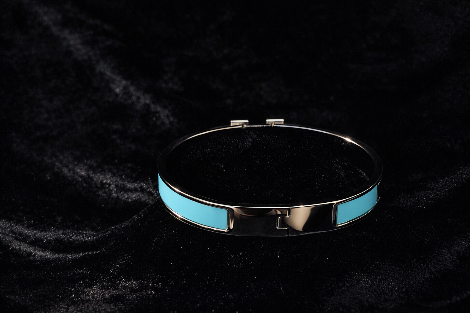 Blue Enamel H Cuff Bracelet