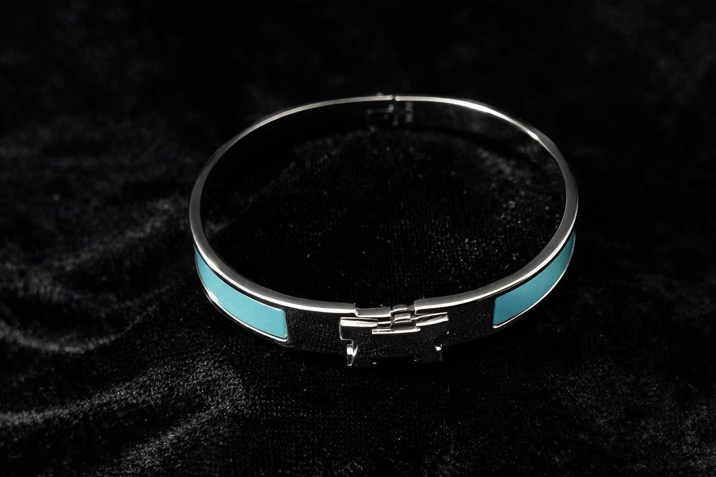 Blue Enamel H Cuff Bracelet