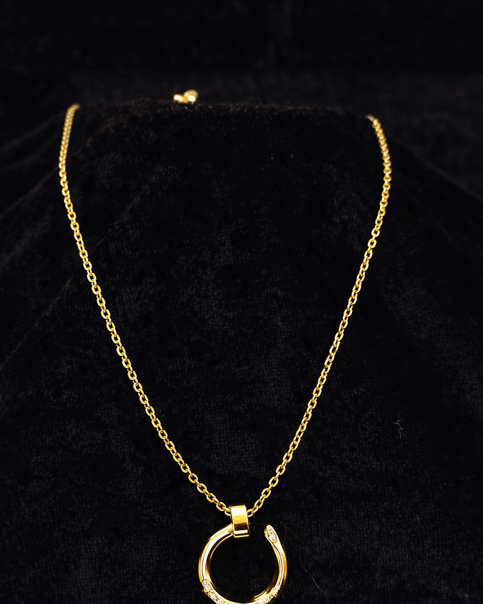 Gold Crystal Circle Pendant Necklace