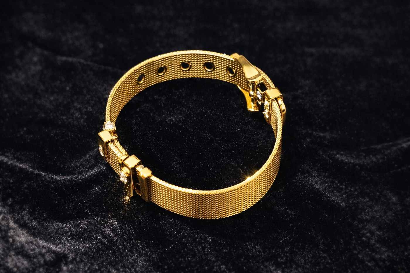 Gold Mesh Bracelet with Crystal Accent