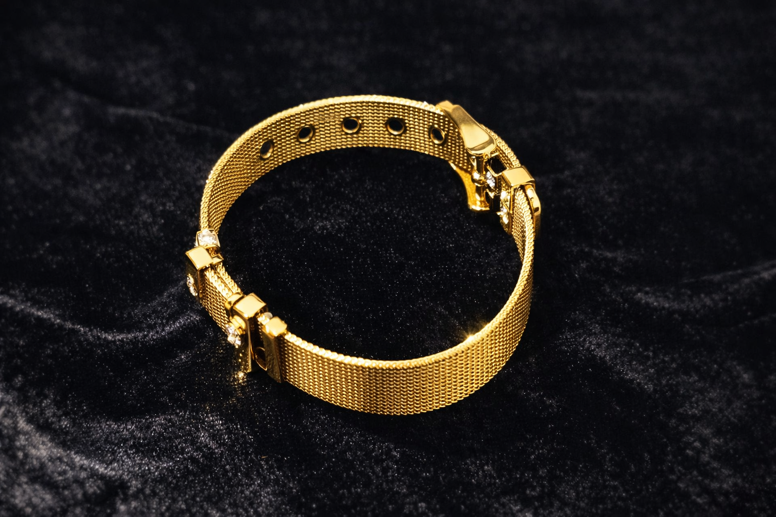 Gold Mesh Bracelet with Crystal Accent