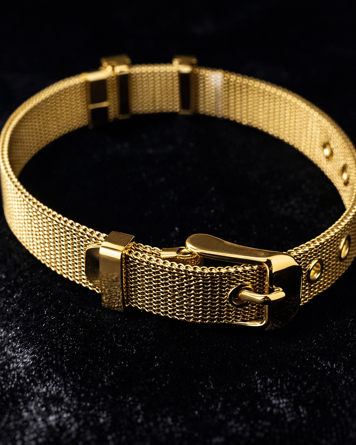 Gold Mesh Bracelet with Crystal Accent