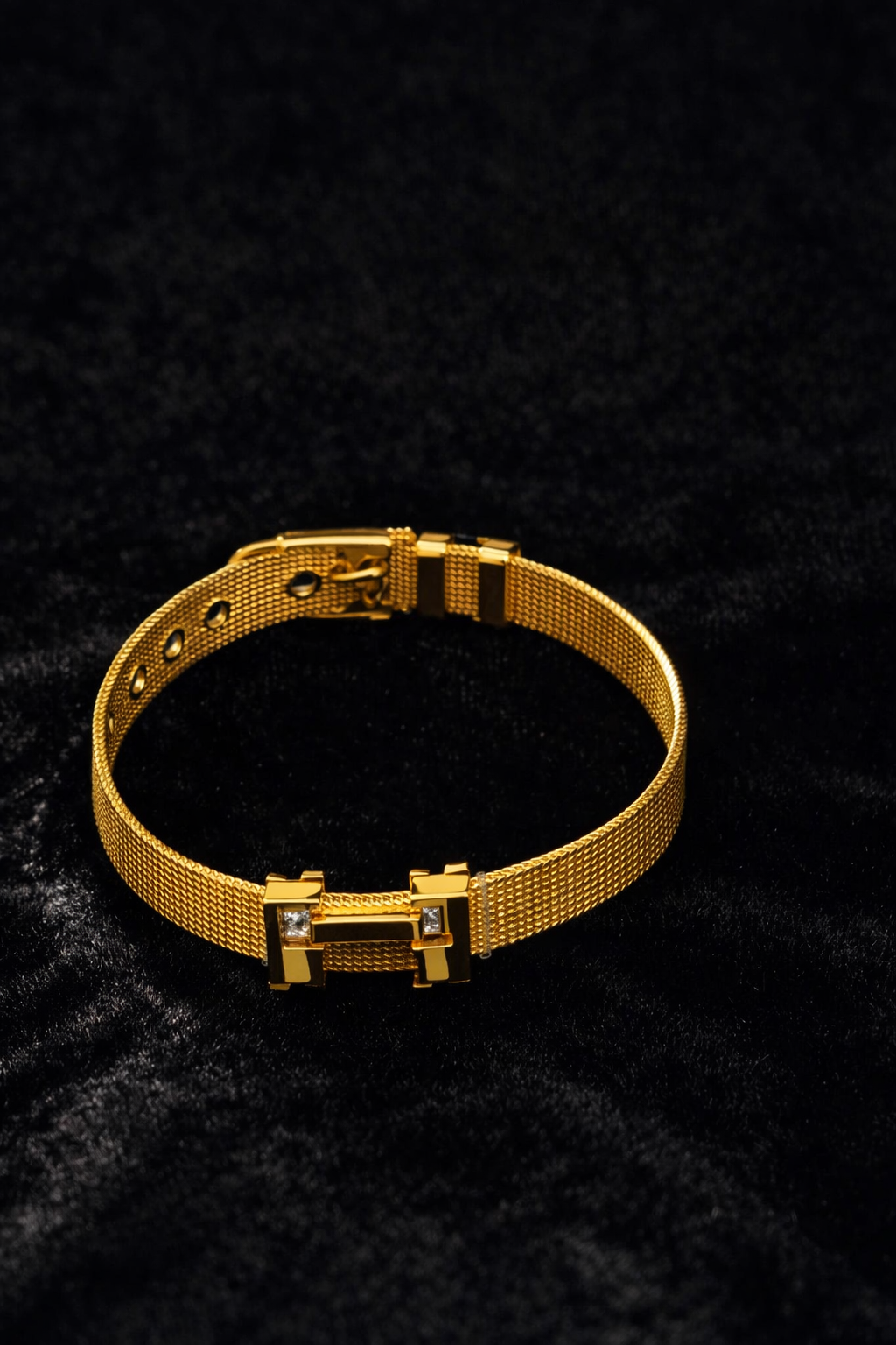 Gold Mesh Bracelet with Crystal Accent