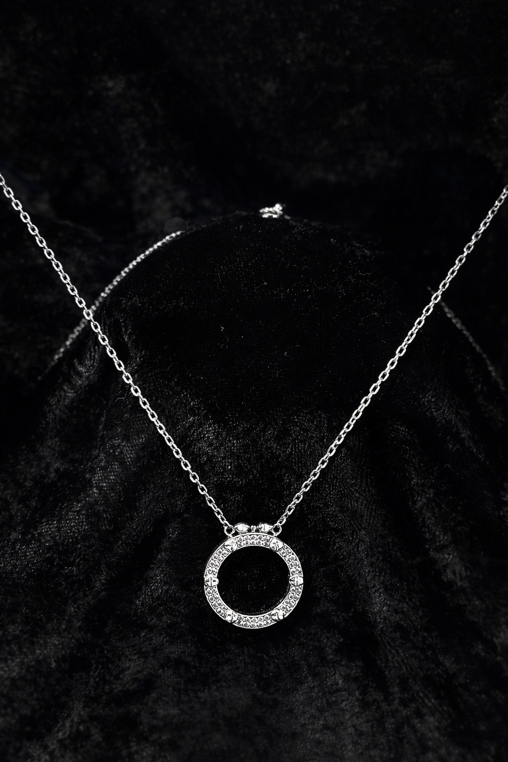 Silver Crystal Circle Pendant Necklace