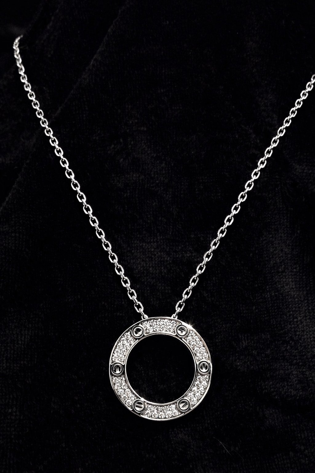 Silver Crystal Circle Pendant Necklace