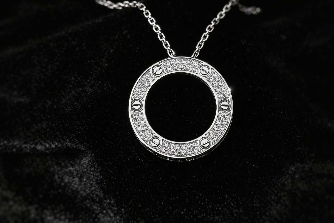 Silver Crystal Circle Pendant Necklace