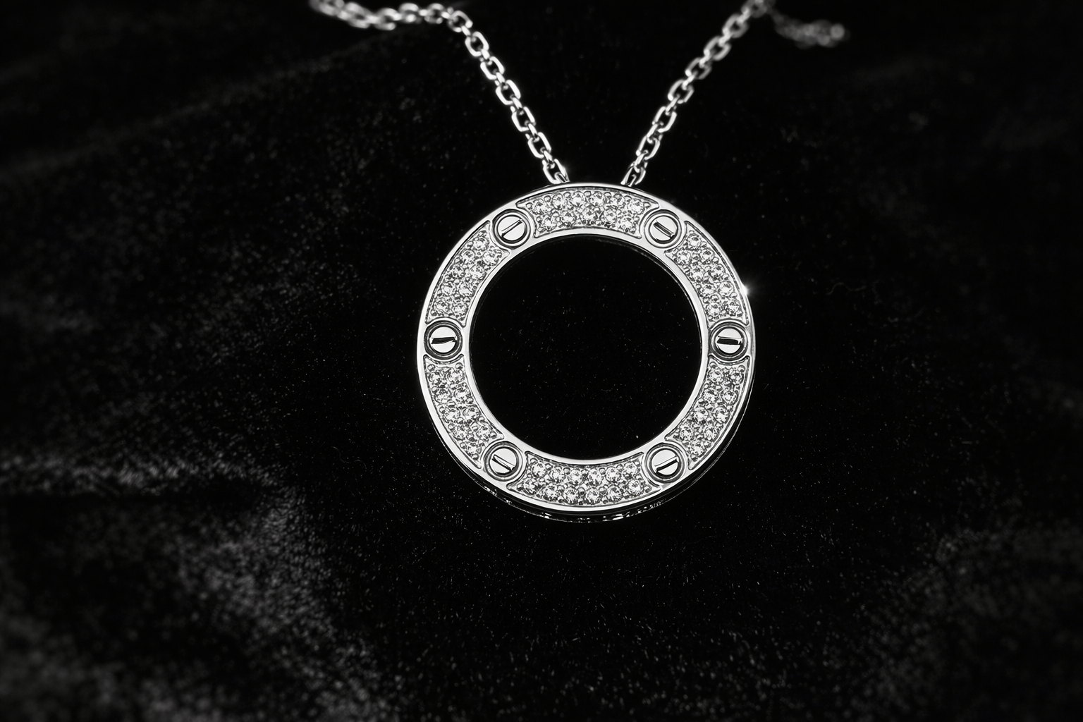Silver Crystal Circle Pendant Necklace