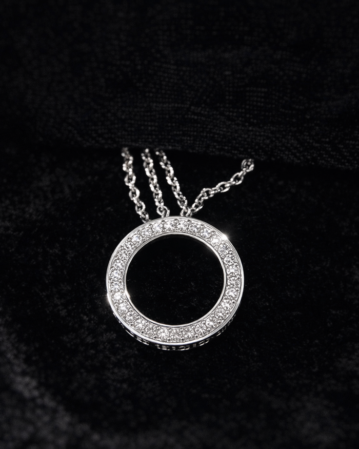 Silver Crystal Circle Pendant Necklace