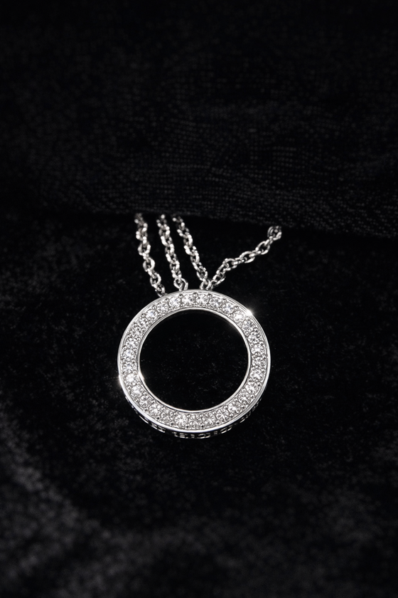 Silver Crystal Circle Pendant Necklace