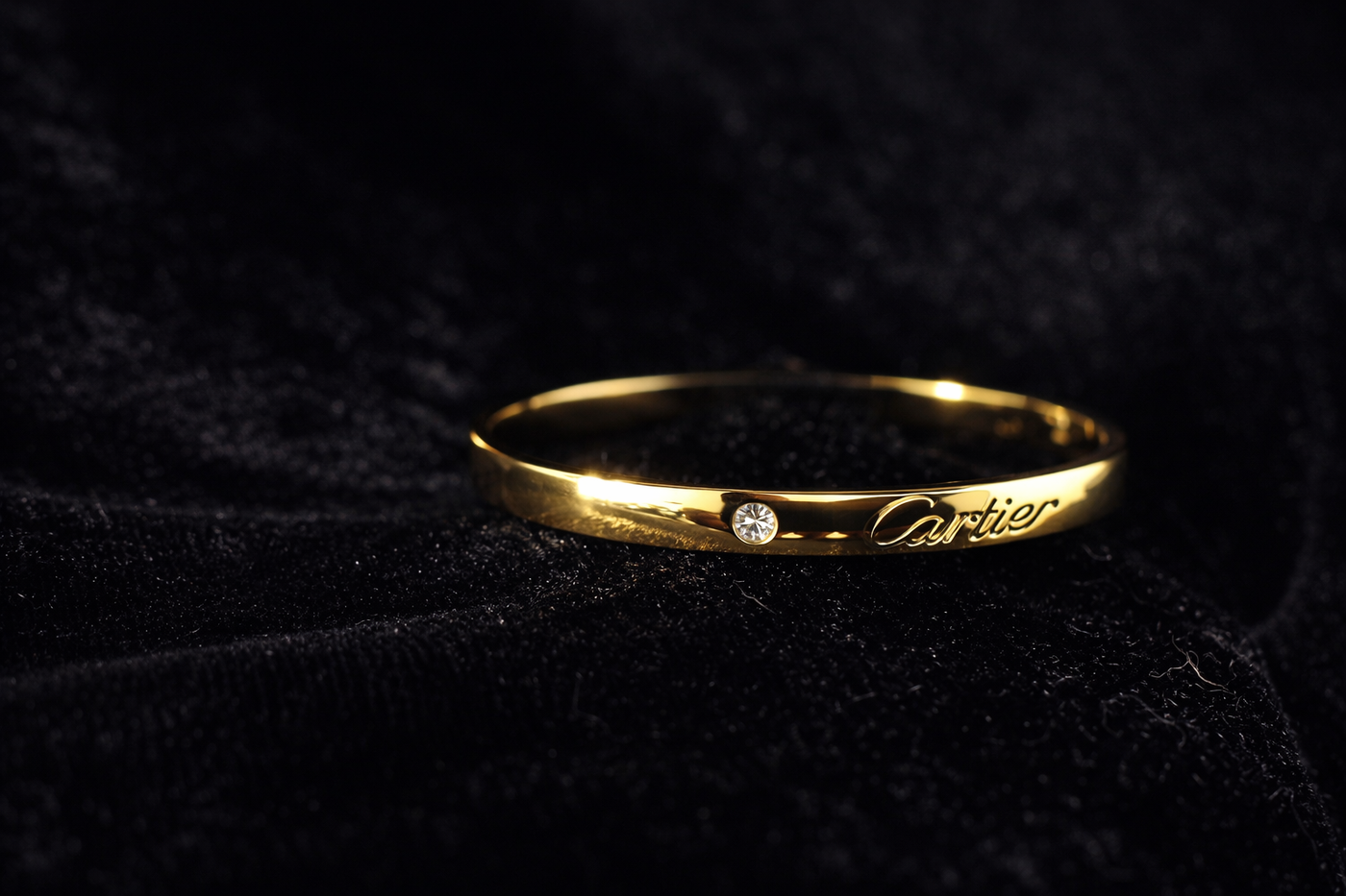 Gold Screw-Detail Bangle with Crystal Accent