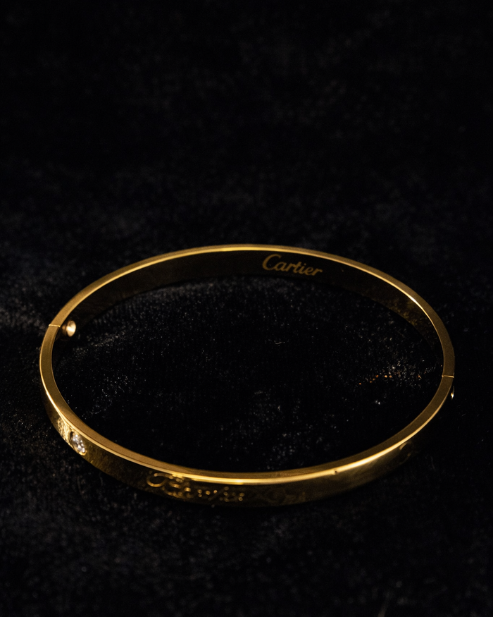 Gold Screw-Detail Bangle with Crystal Accent