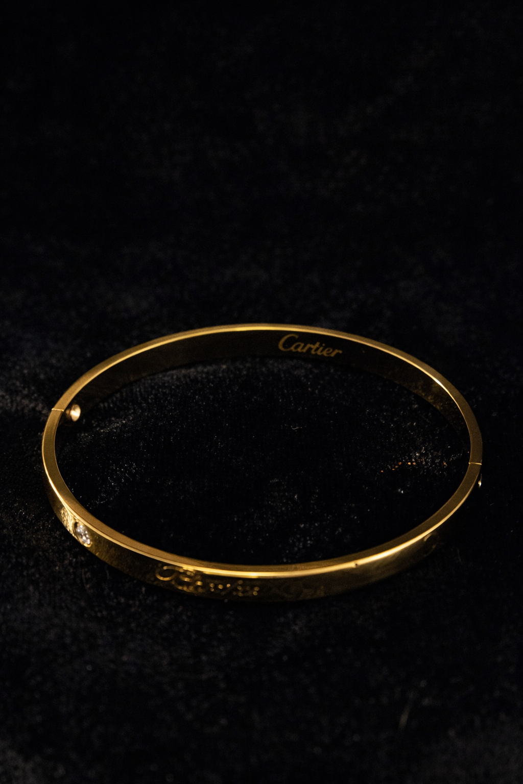 Gold Screw-Detail Bangle with Crystal Accent